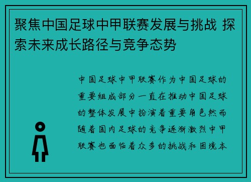 聚焦中国足球中甲联赛发展与挑战 探索未来成长路径与竞争态势