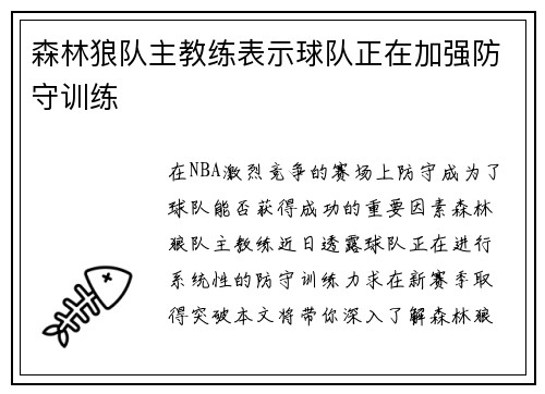 森林狼队主教练表示球队正在加强防守训练